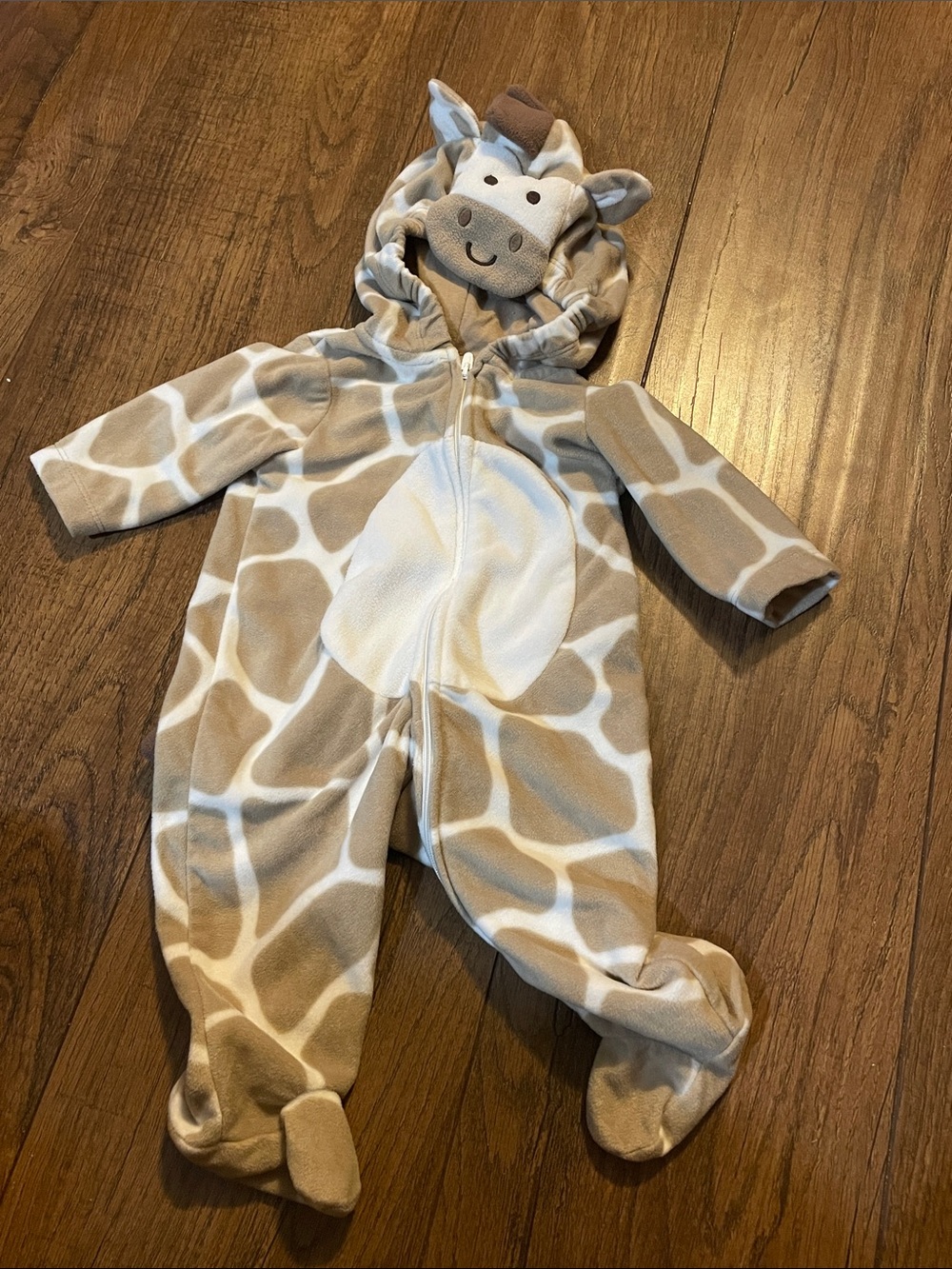 Giraffe Hooded Fleece One-Piece - Tan/White